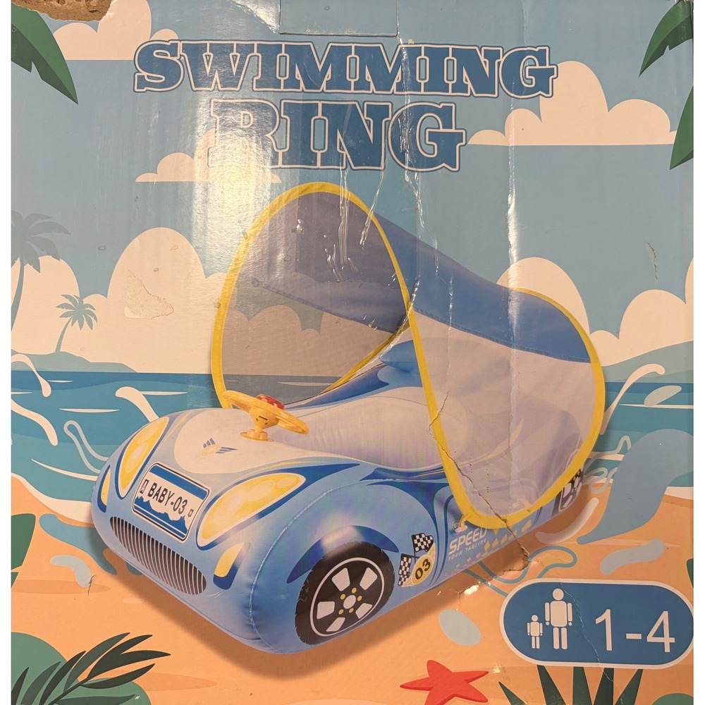 NEW Baby Car 1-4 Yrs Pool Float with Canopy and Steering Wheel UPF 50 - Picture 12 of 12
